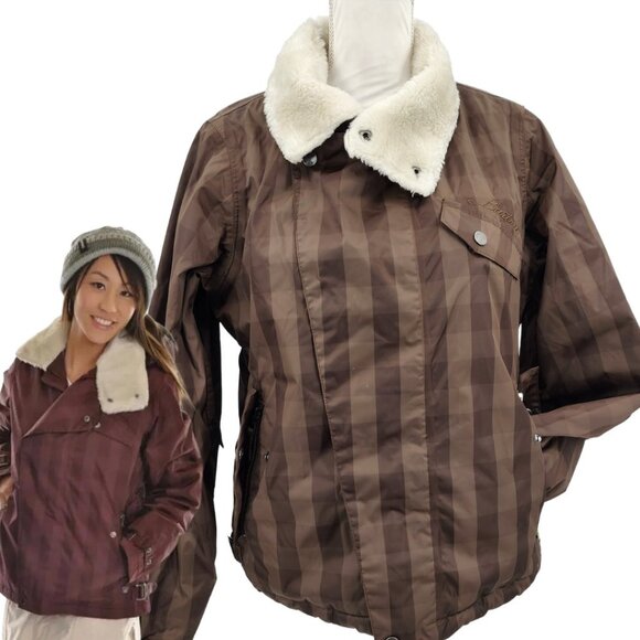 Burton Jackets & Blazers - BURTON Dutchess Insulated Brown Tone On Tone Plaid Snowboard Jacket M